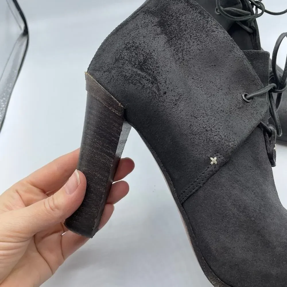 Rag & Bone Grey Suede Heeled Lace Up Ankle Boots Womens 36.5 Booties Fall Luxury